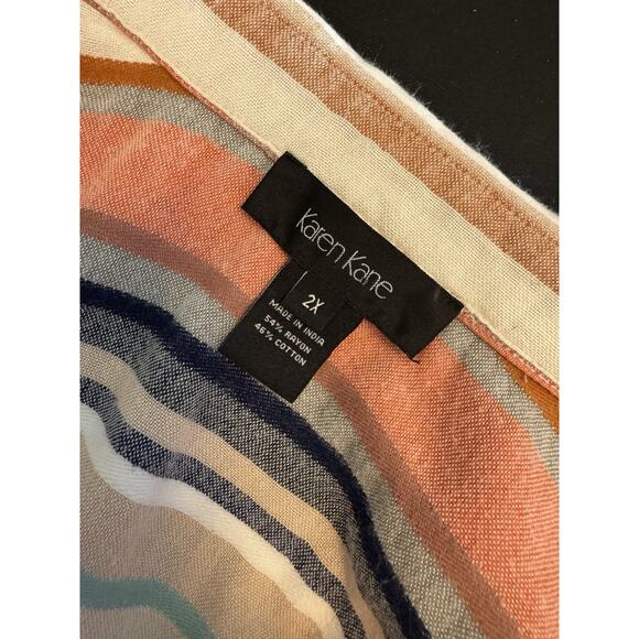 Karen Kane Womens Fringe-Hem Button Up Shirt, Multicolored plus 2x shacket boho - Picture 5 of 6